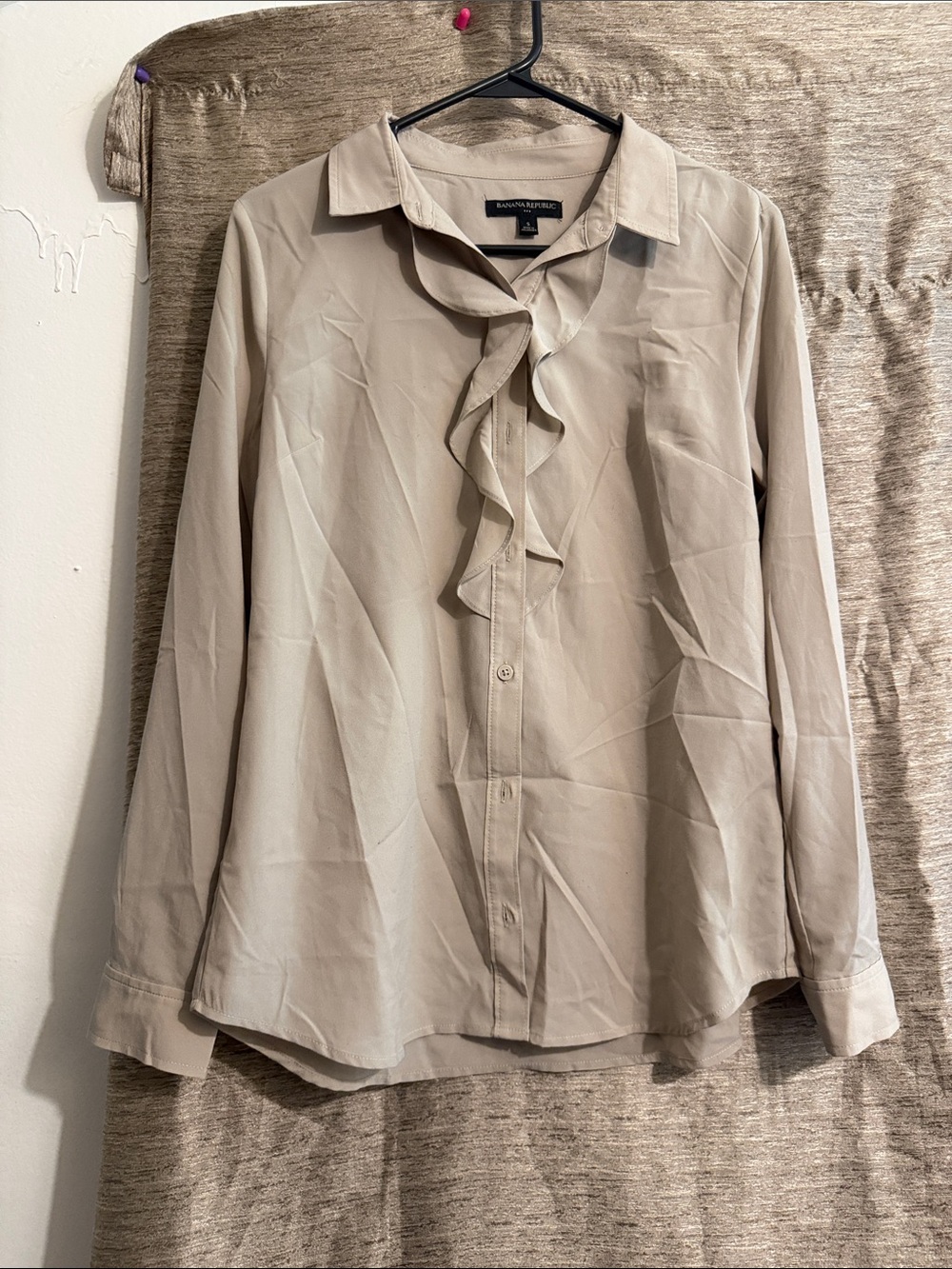 Banana Republic Beige Ruffle-Front Button Down Shirt